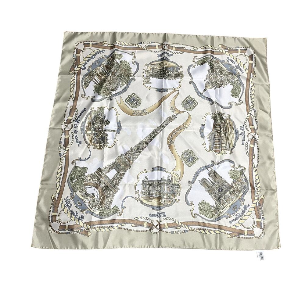 Made In Italy Scarf Paris Motif World Landmarks Rope 35" x 35"x square